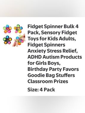 Colorful Flower Pop Fidget Spinner 4-Pack - Sensory Toy for Kids